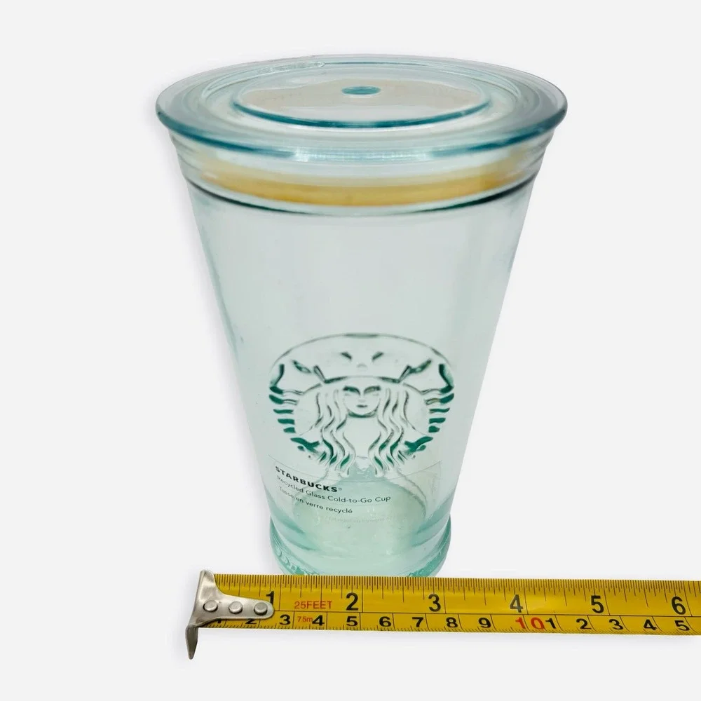 Starbucks Recycled Glass Cold to Go Cup 16oz Green Tumbler Lid SPAIN Logo Eco